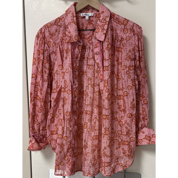 Sam Edelman Nora Pleated Floral‎ Button Blouse Size Large Bright Summer Creative - Picture 1 of 11